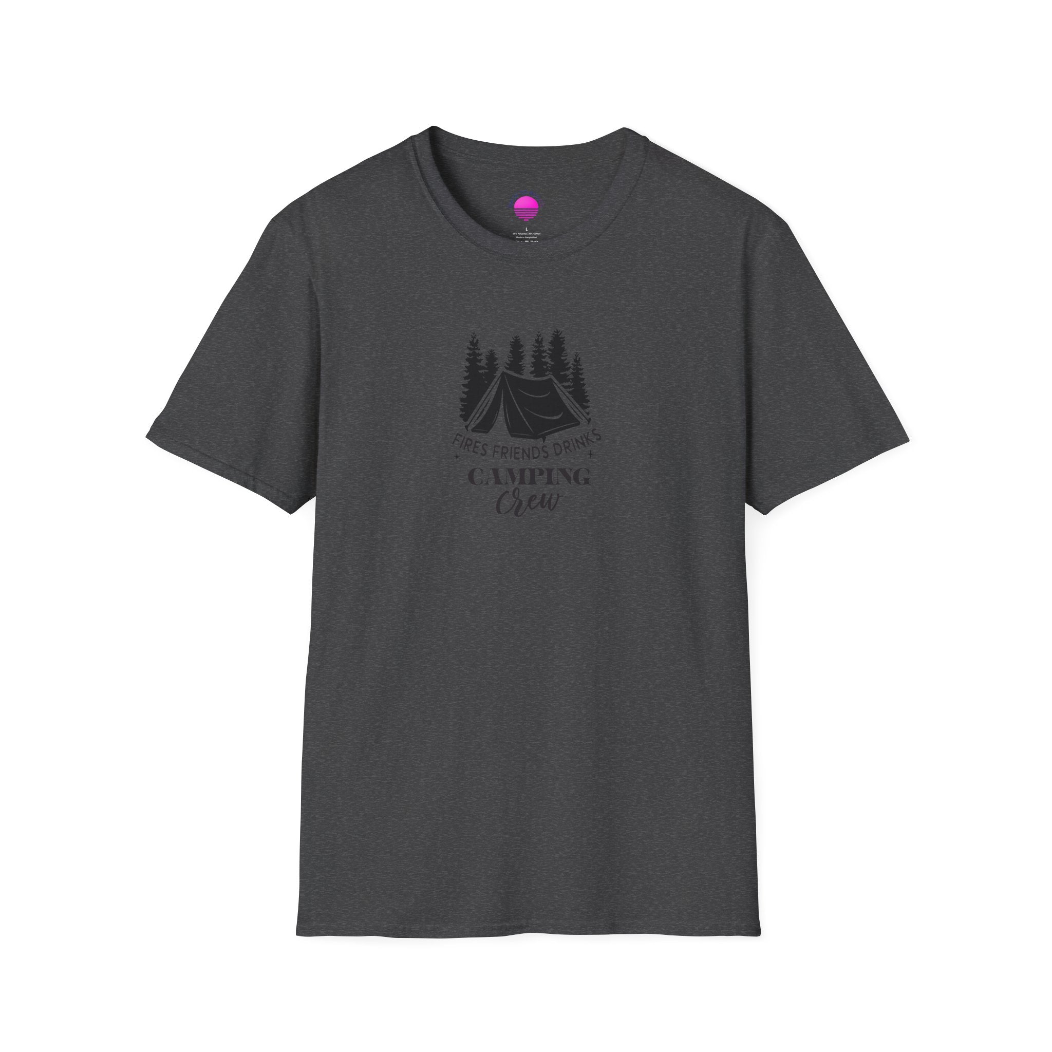 Camping Crew T‑Shirt — "Fires Friends Drinks" Tent Graphic Printify