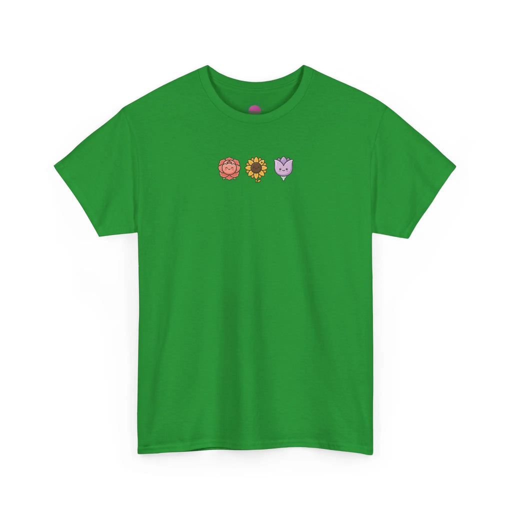 Flower Trio Tee — Cute Mini Floral Lion, Sunflower & Heart Plant Graphic T-Shirt Printify