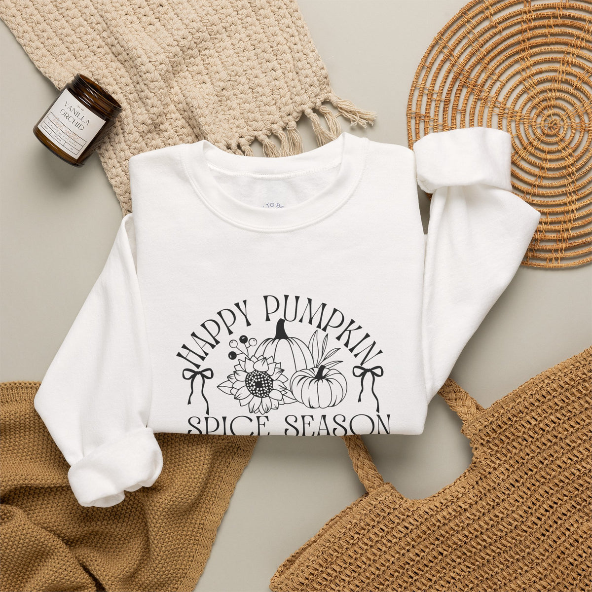 Fall Vibes Crewneck Sweatshirt — 'Happy Pumpkin' Spice Season Bonfires, Sweaters & Hayrides