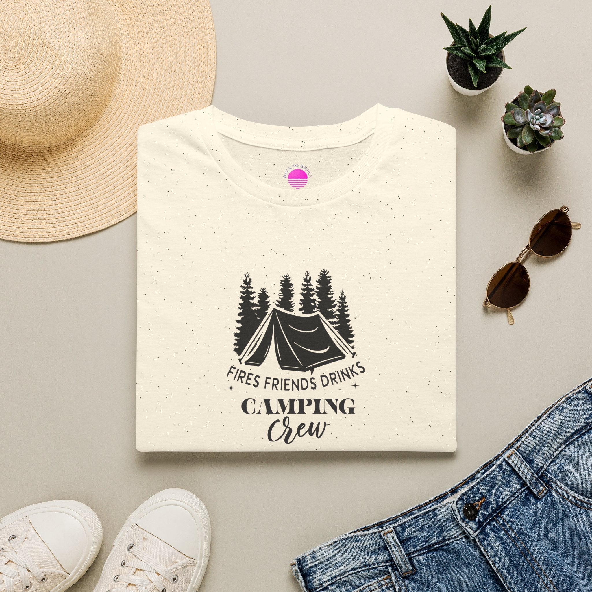 Camping Crew T‑Shirt — "Fires Friends Drinks" Tent Graphic Printify
