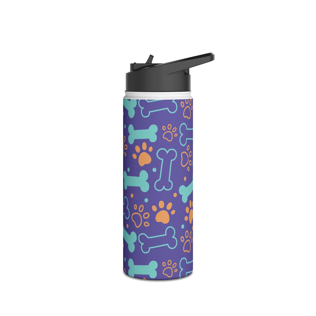 Dog Bone and Paw Print Stainless Steel Water Bottle — Cute Insulated Bottle for Pet Lovers Printify