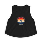Retro Fourth of July crop top featuring a vintage sunset graphic on a black sleeveless tank.