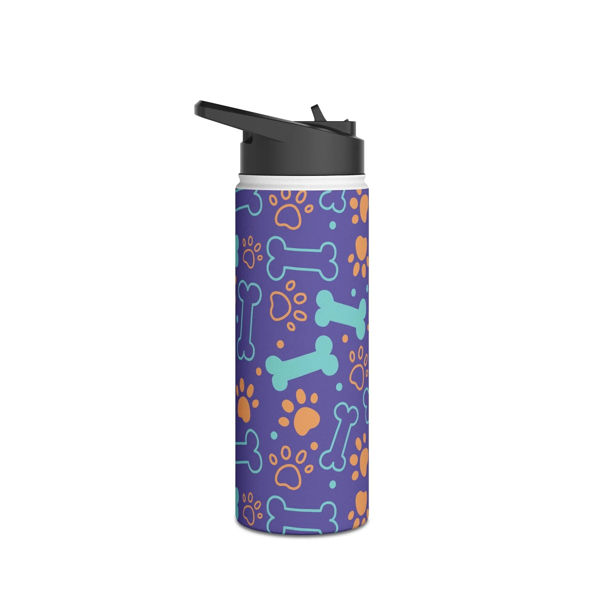 Dog Bone and Paw Print Stainless Steel Water Bottle — Cute Insulated Bottle for Pet Lovers Printify