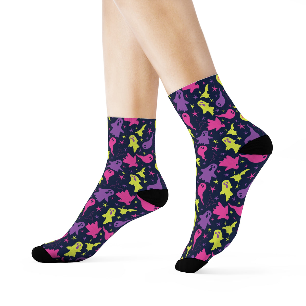 Colorful Spooky Ghosts and Stars Crew Socks - Back To Basics