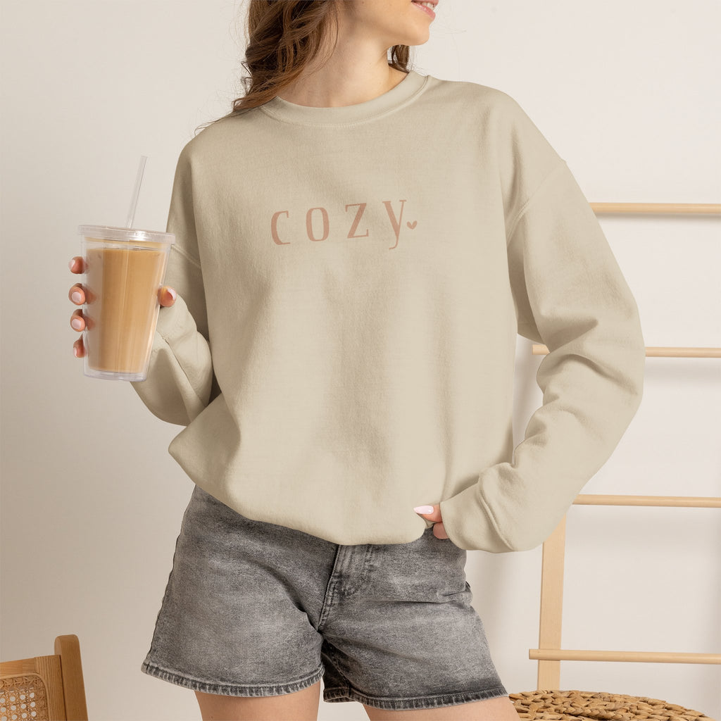 Cozy Crewneck Sweatshirt — Minimal 'COZY.' Soft White Pullover