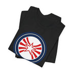 Patriotic Starburst Tee — Red, White & Blue Round Emblem T-Shirt Printify
