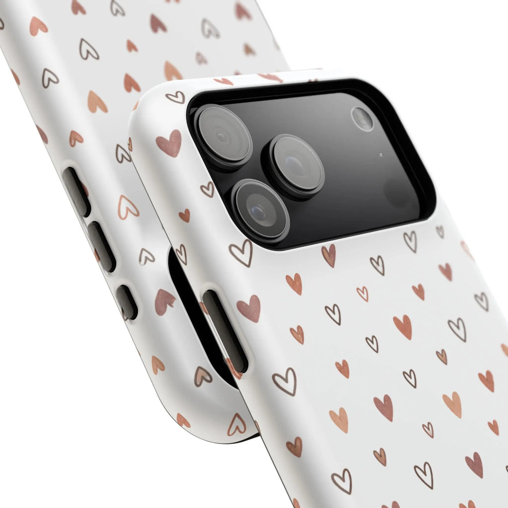 Heart Doodle Shockproof Phone Case — Cute Neutral Tiny Hearts Design Printify