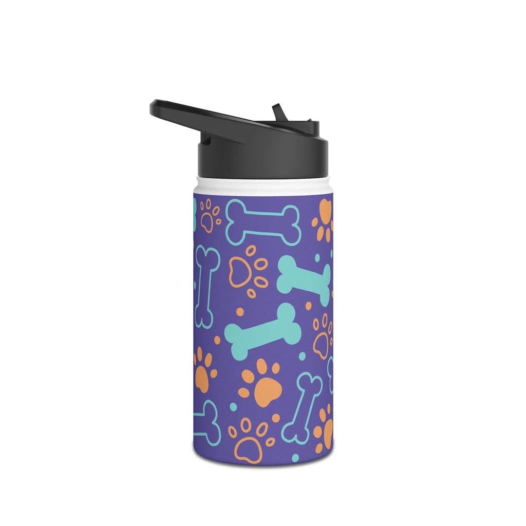 Dog Bone and Paw Print Stainless Steel Water Bottle — Cute Insulated Bottle for Pet Lovers Printify