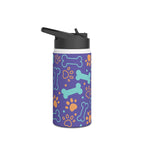 Dog Bone and Paw Print Stainless Steel Water Bottle — Cute Insulated Bottle for Pet Lovers Printify