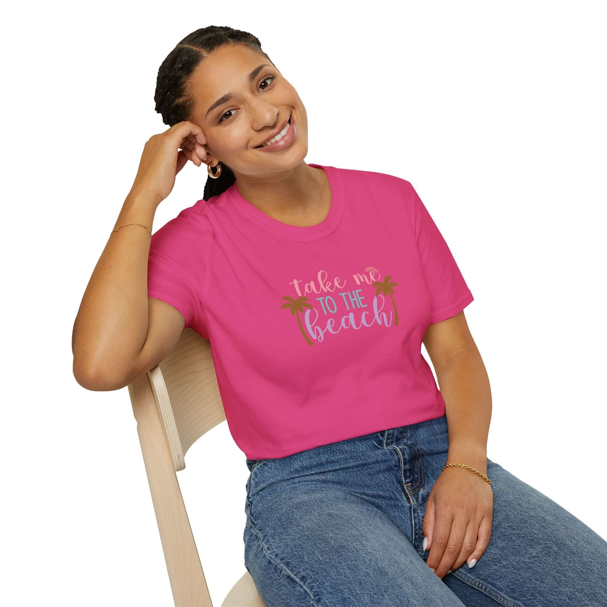 Take Me to the Beach Pastel Palm T-Shirt Printify Back To Basics
