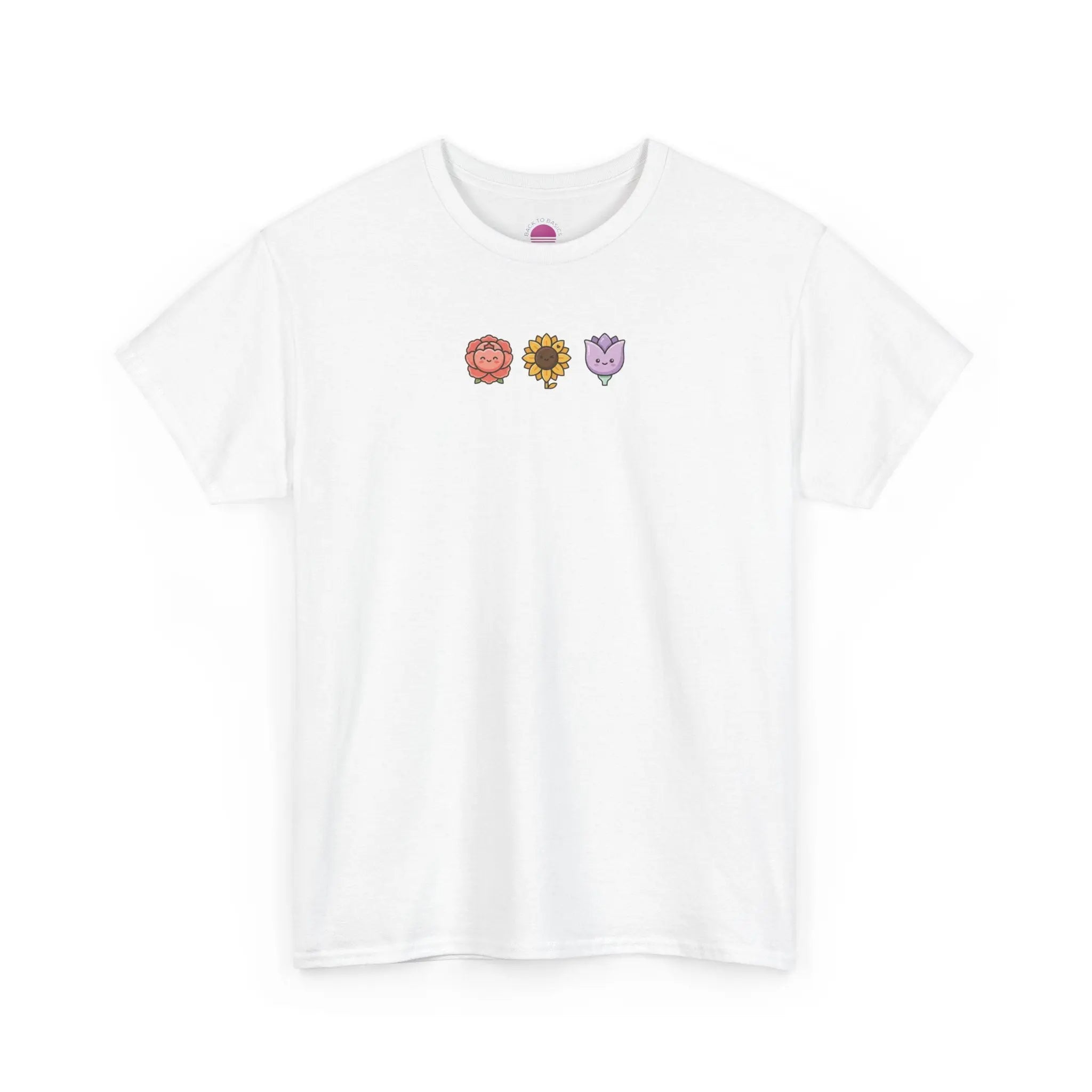 Flower Trio Tee — Cute Mini Floral Lion, Sunflower & Heart Plant Graphic T-Shirt Printify
