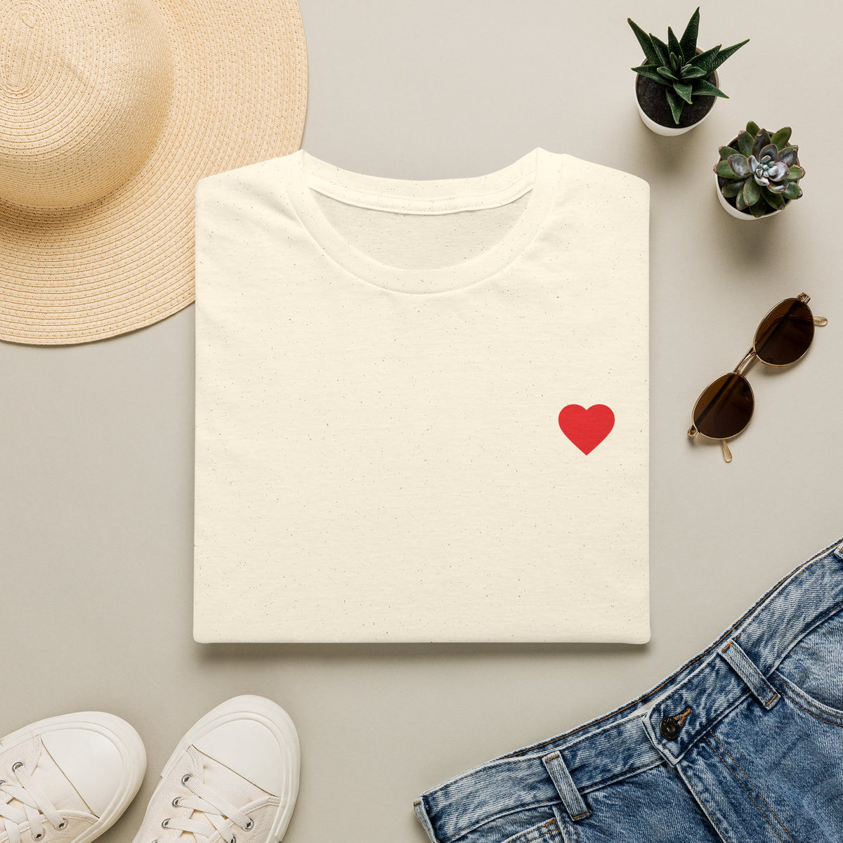 Minimal Red Heart Tee — Small Heart Chest Graphic T-Shirt