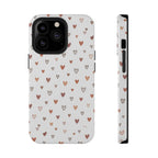 Heart Doodle Impact-Resistant Phone Case featuring tiny hearts design in blush and brown, showcasing heart doodle phone case.