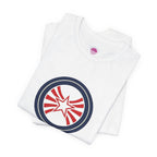 Patriotic Starburst Tee — Red, White & Blue Round Emblem T-Shirt