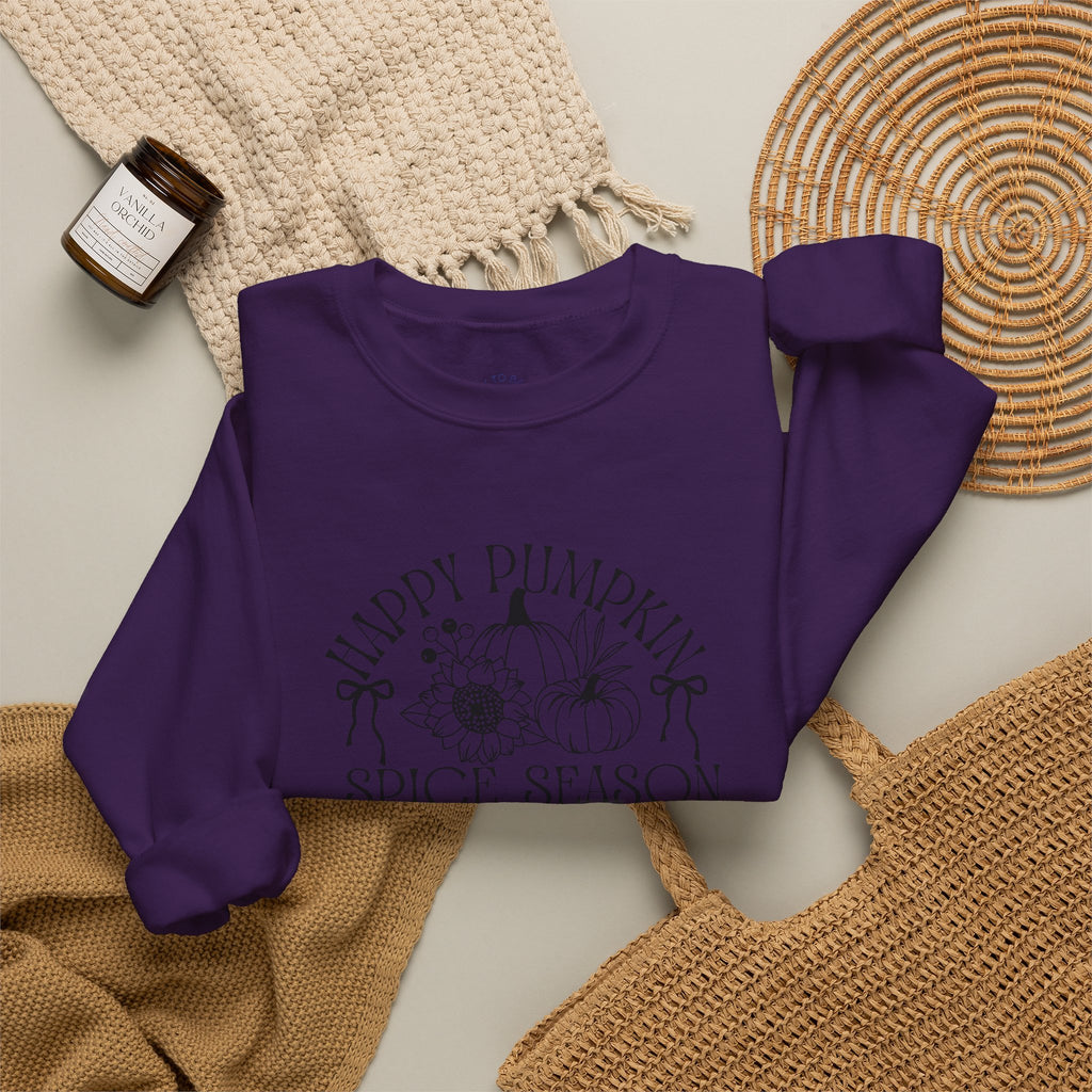 Fall Vibes Crewneck Sweatshirt — 'Happy Pumpkin' Spice Season Bonfires, Sweaters & Hayrides
