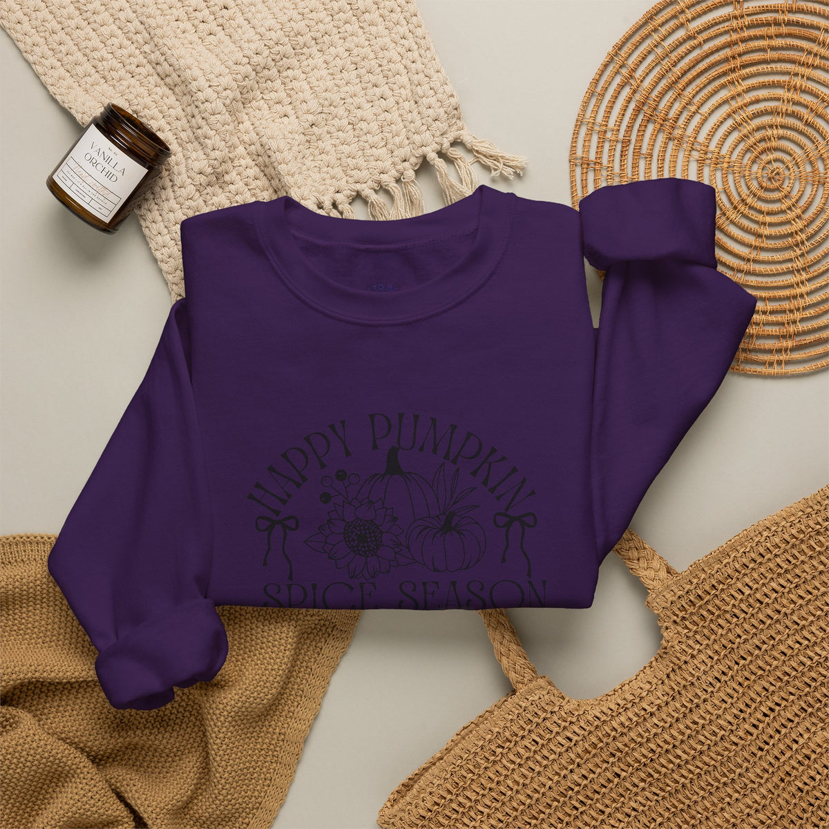 Fall Vibes Crewneck Sweatshirt — 'Happy Pumpkin' Spice Season Bonfires, Sweaters & Hayrides