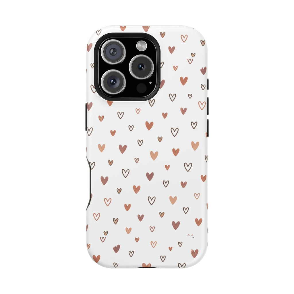 Heart Doodle Shockproof Phone Case — Cute Neutral Tiny Hearts Design Printify