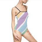 Pastel Stripe One-Piece Swimsuit — Women's Colorblock Beach Swimwear Printify