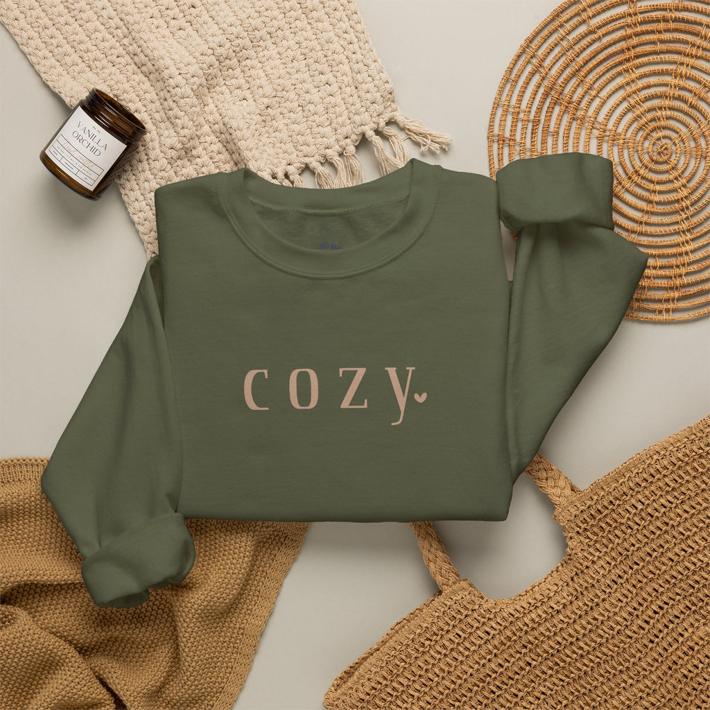 Cozy Crewneck Sweatshirt — Minimal 'COZY.' Soft White Pullover