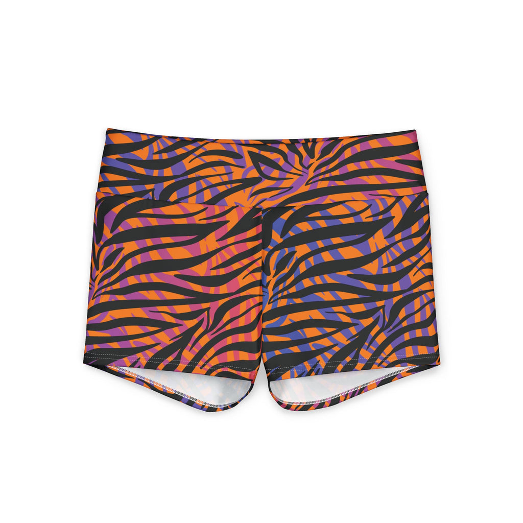Women's Zebra-Stripe Yoga Shorts — Orange Pink Abstract Activewear