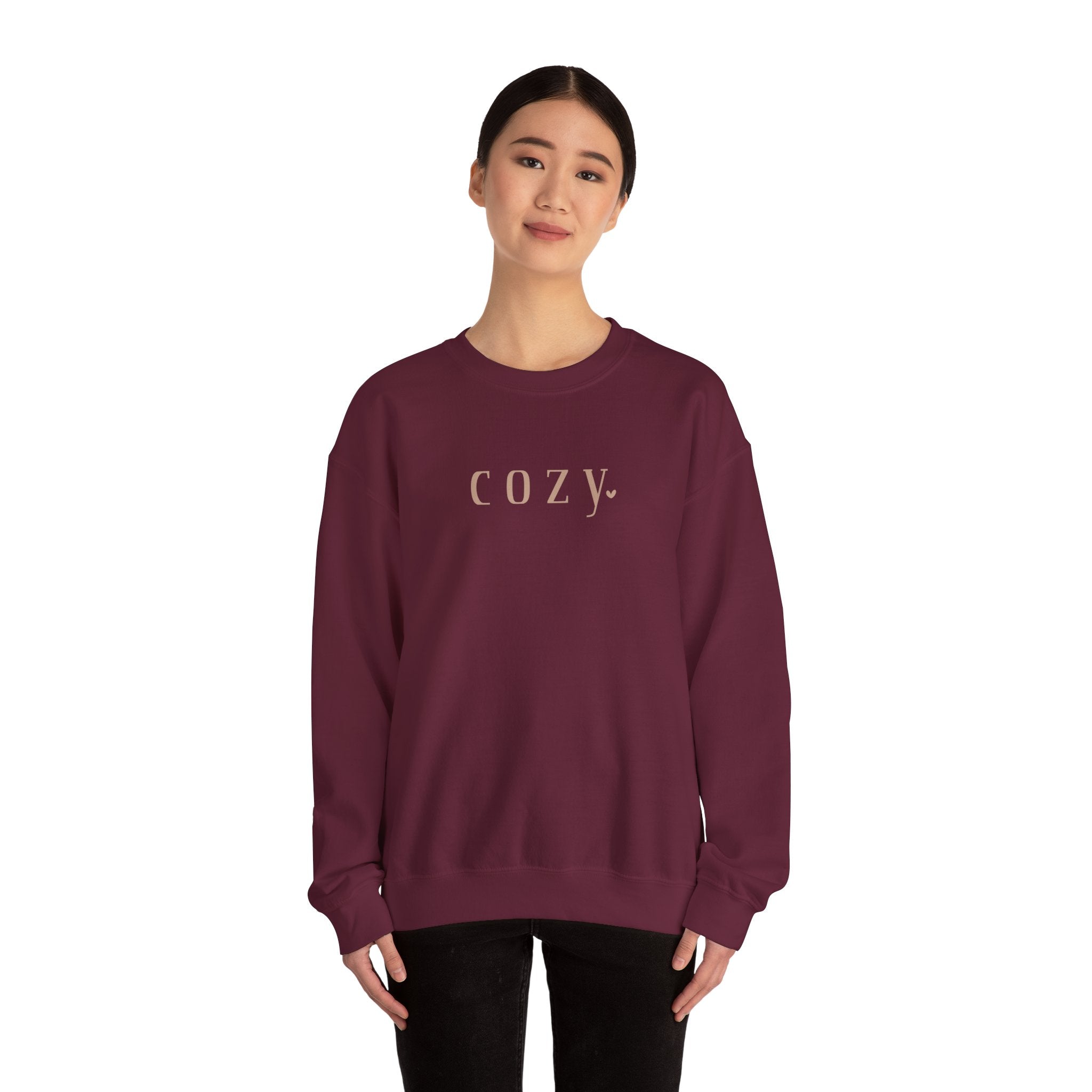 Cozy Crewneck Sweatshirt — Minimal 'COZY.' Soft White Pullover