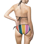 Striped Retro Colorblock Bikini — Women's Tie-Side Triangle Swimsuit Printify