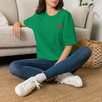 Minimal Red Heart Tee — Small Heart Chest Graphic T-Shirt Printify