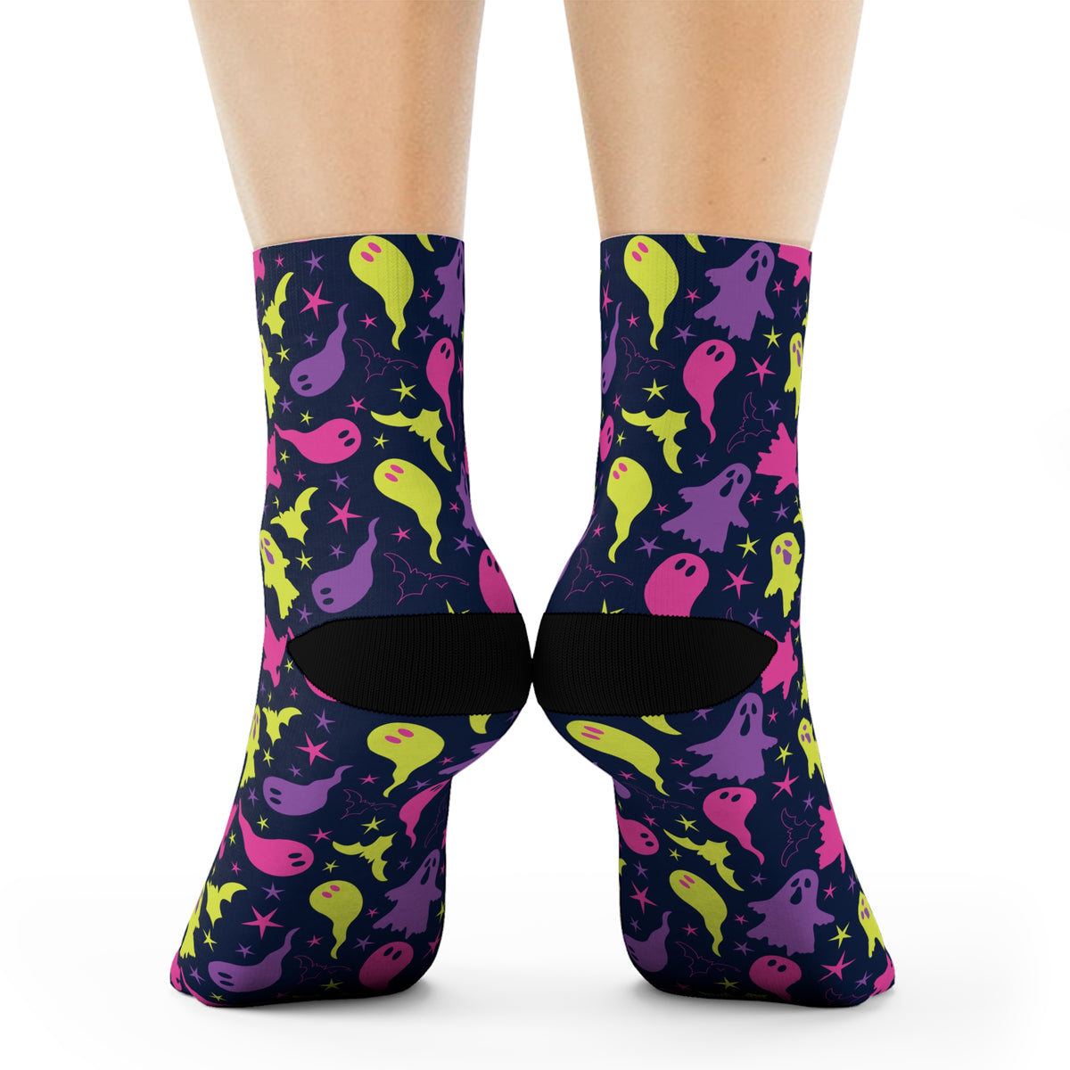 Colorful Spooky Ghosts and Stars Crew Socks - Back To Basics
