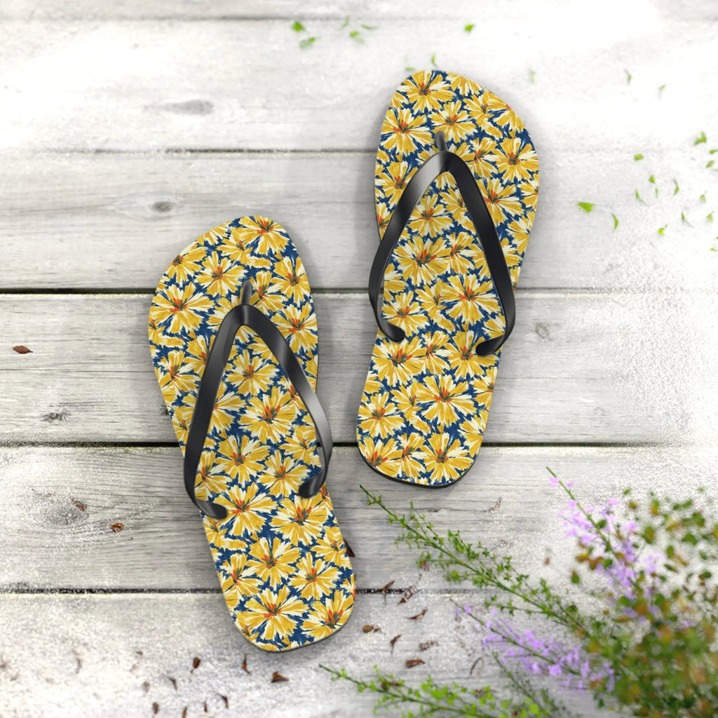Yellow Daisy Flip Flops – Floral Beach Sandals Printify