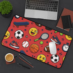 Back to School Sports Emojis Desk Mat — Athletic Pattern Mouse Pad for Kids & Teens Printify