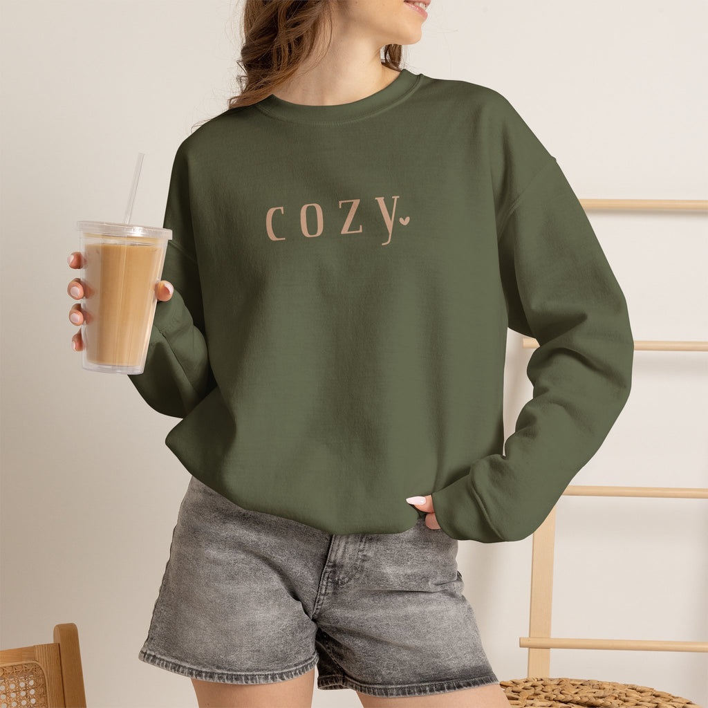 Cozy Crewneck Sweatshirt — Minimal 'COZY.' Soft White Pullover