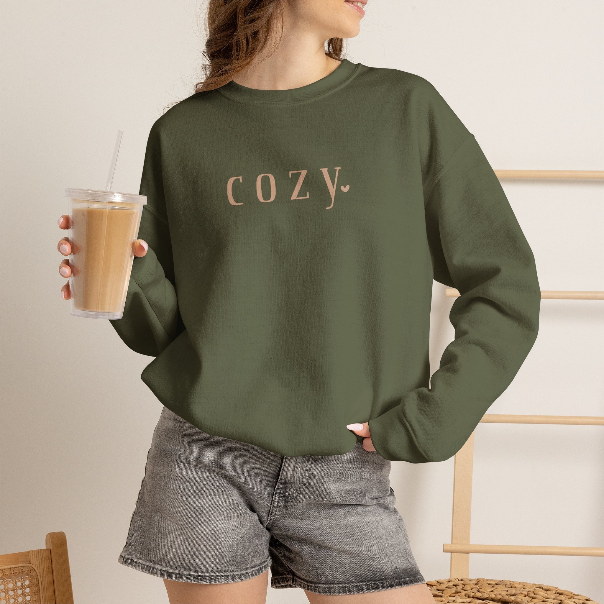 Cozy Crewneck Sweatshirt — Minimal 'COZY.' Soft White Pullover