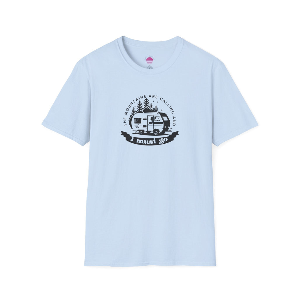Campervan T-Shirt — "The Mountains Are Calling and I Must Go" Adventure Tee Printify