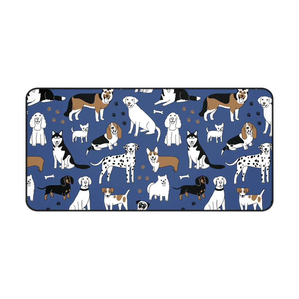 Dog Pattern Desk Mat — Blue Cute Puppy Desk Pad for Pet Lovers Printify
