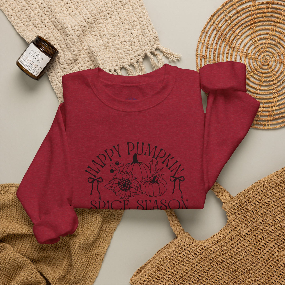 Fall Vibes Crewneck Sweatshirt — 'Happy Pumpkin' Spice Season Bonfires, Sweaters & Hayrides