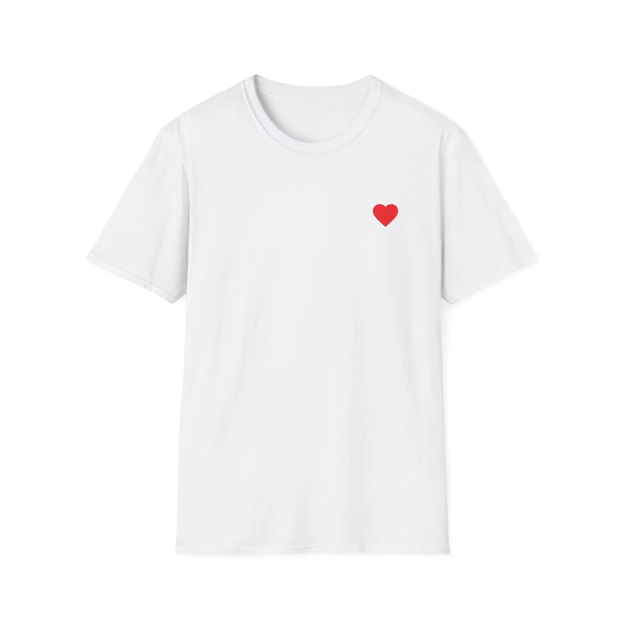 Minimal Red Heart Tee — Small Heart Chest Graphic T-Shirt Printify