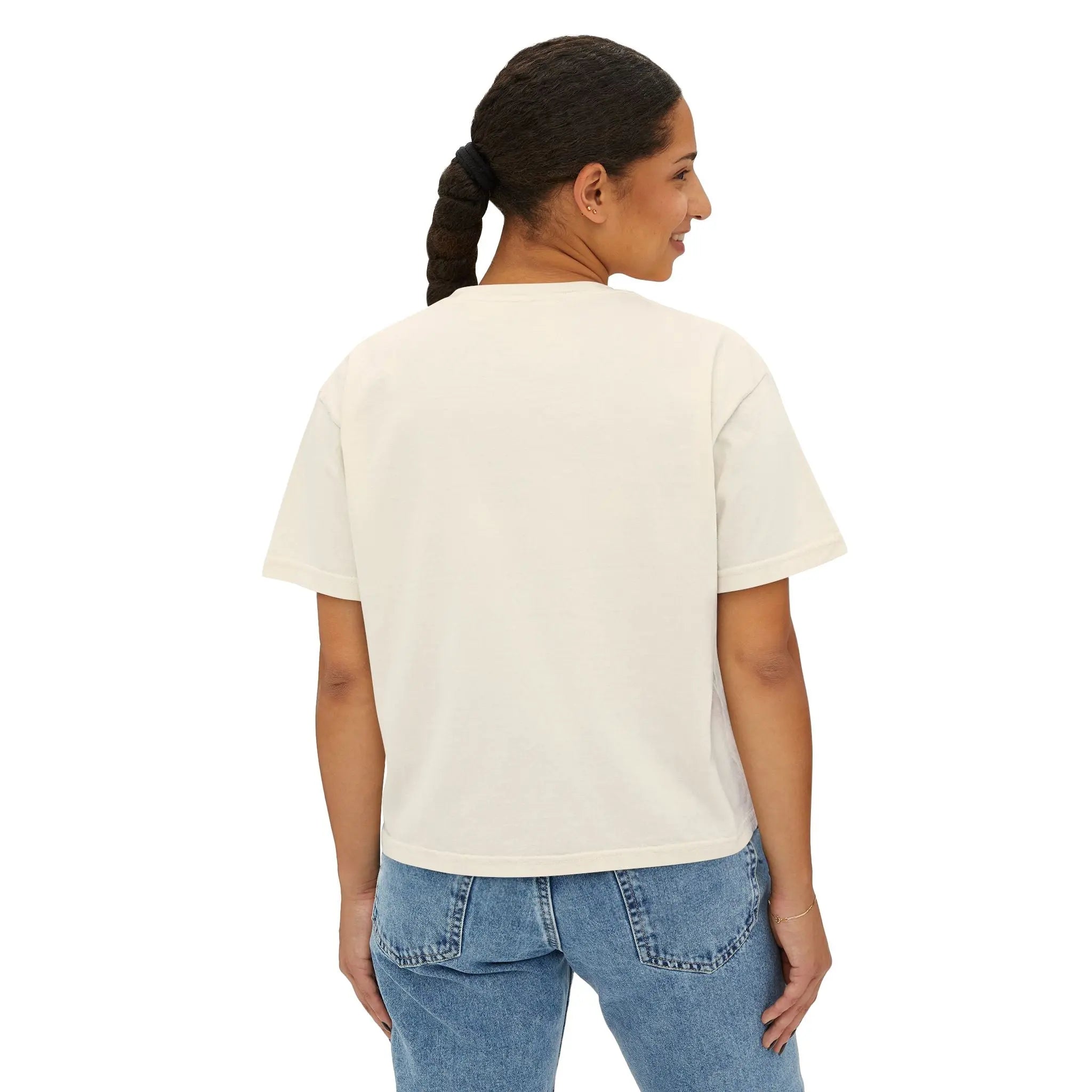 Cute Cosmic Cat Boxy Tee — Women's Graphic T-Shirt Printify