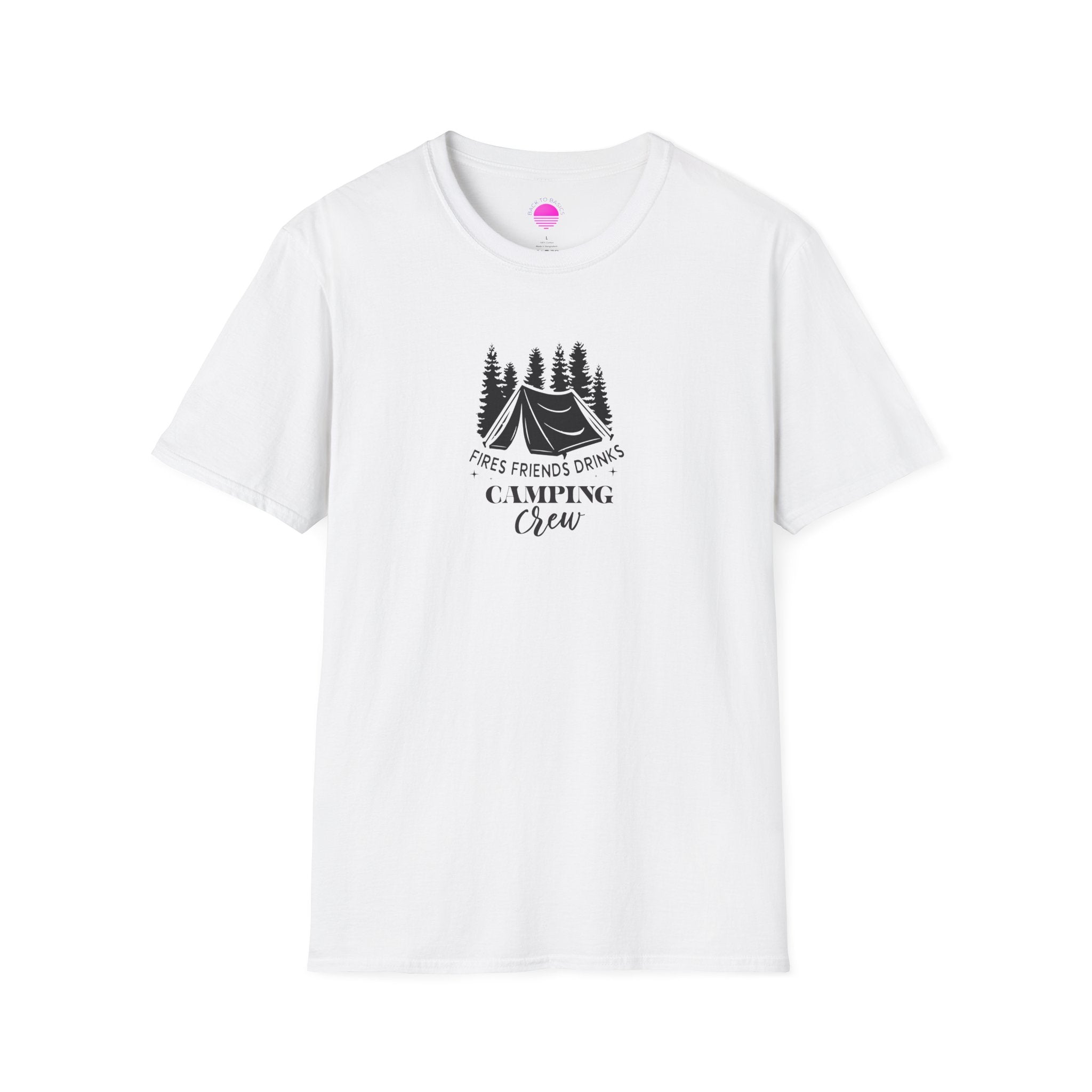 Camping Crew T‑Shirt — "Fires Friends Drinks" Tent Graphic Printify