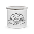 Live Love Camp Enamel Mug — Camping Camper Tent Mountain Coffee Cup Printify