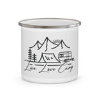 Live Love Camp Enamel Mug — Camping Camper Tent Mountain Coffee Cup Printify