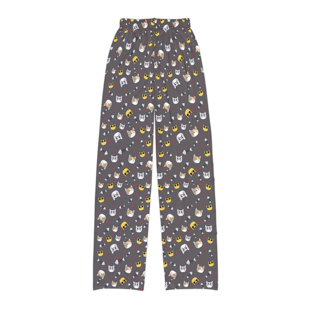 Kids cat emoji lounge pants with playful cat print and elastic waistband for comfort.