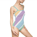 Pastel Stripe One-Piece Swimsuit — Women's Colorblock Beach Swimwear Printify