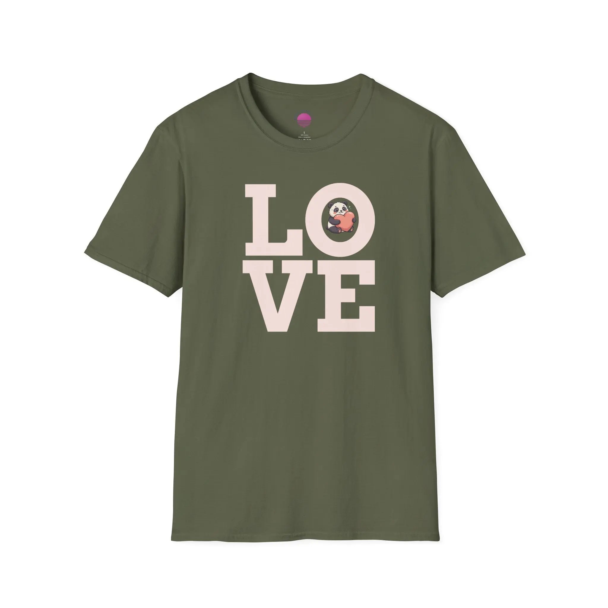 Love Panda T-Shirt — Cute Panda Holding Heart Graphic Tee Printify