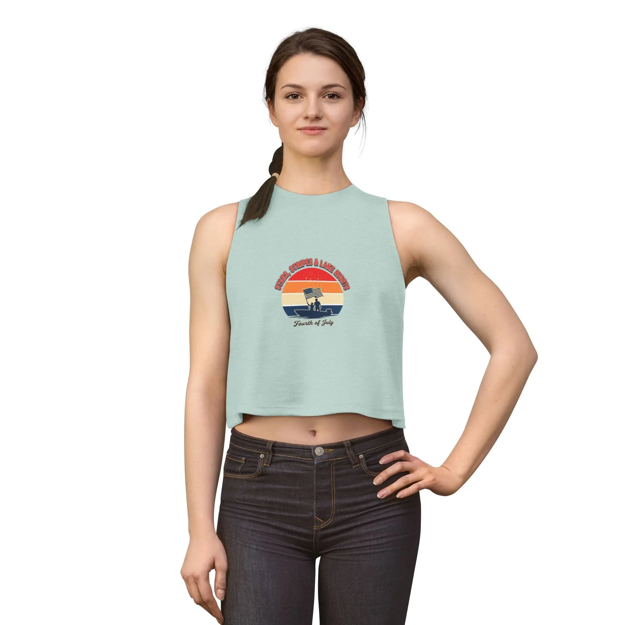 Fourth of July Retro Flag Crop Top — Faith, Freedom & Family Tank Printify