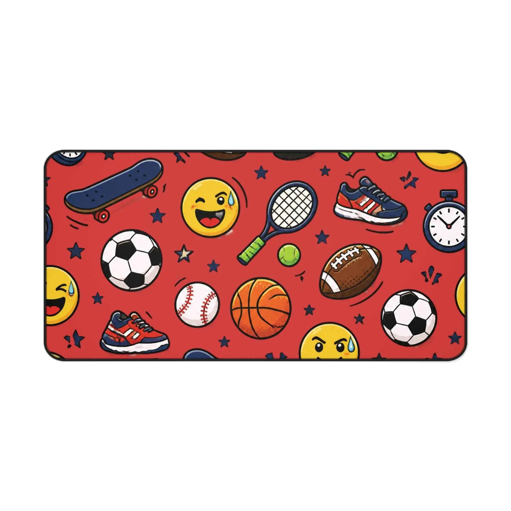 Back To School Sports Emojis Desk Mat featuring bright sports-themed icons for kids & teens.