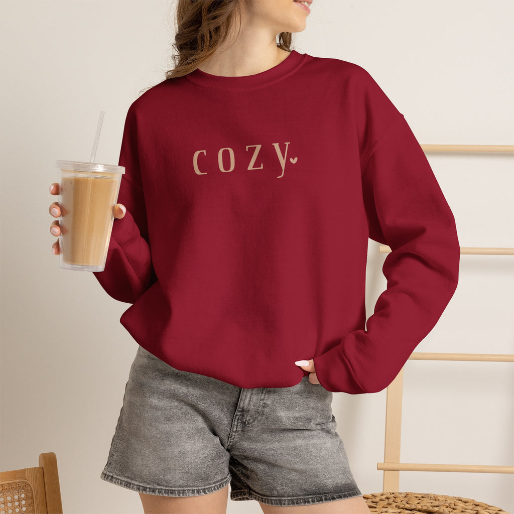 Cozy Crewneck Sweatshirt — Minimal 'COZY.' Soft White Pullover