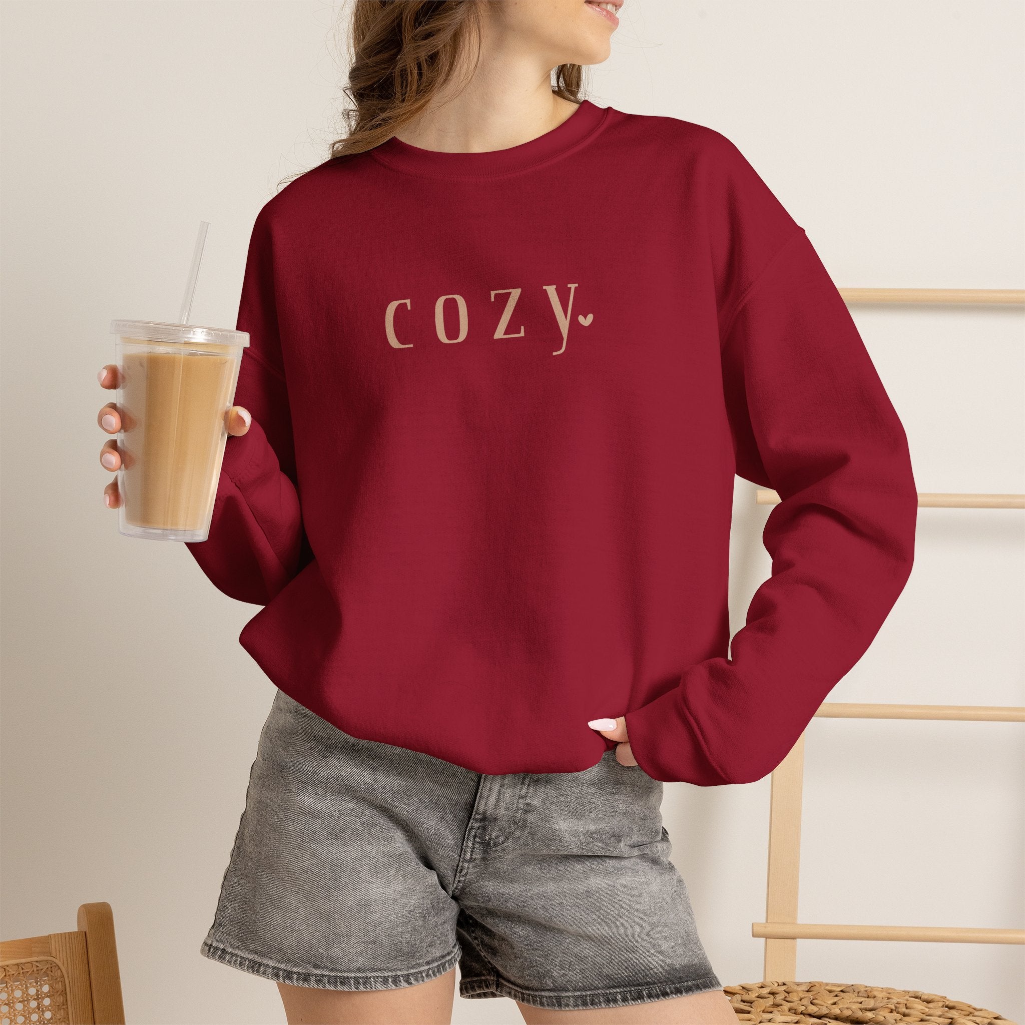 Cozy Crewneck Sweatshirt — Minimal 'COZY.' Soft White Pullover