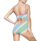Pastel Stripe One-Piece Swimsuit — Women's Colorblock Beach Swimwear Printify