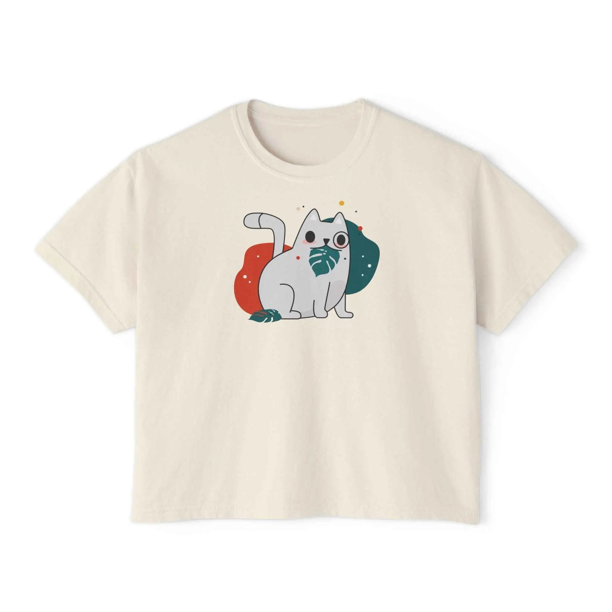 Cute Cosmic Cat Boxy Tee — Women's Graphic T-Shirt