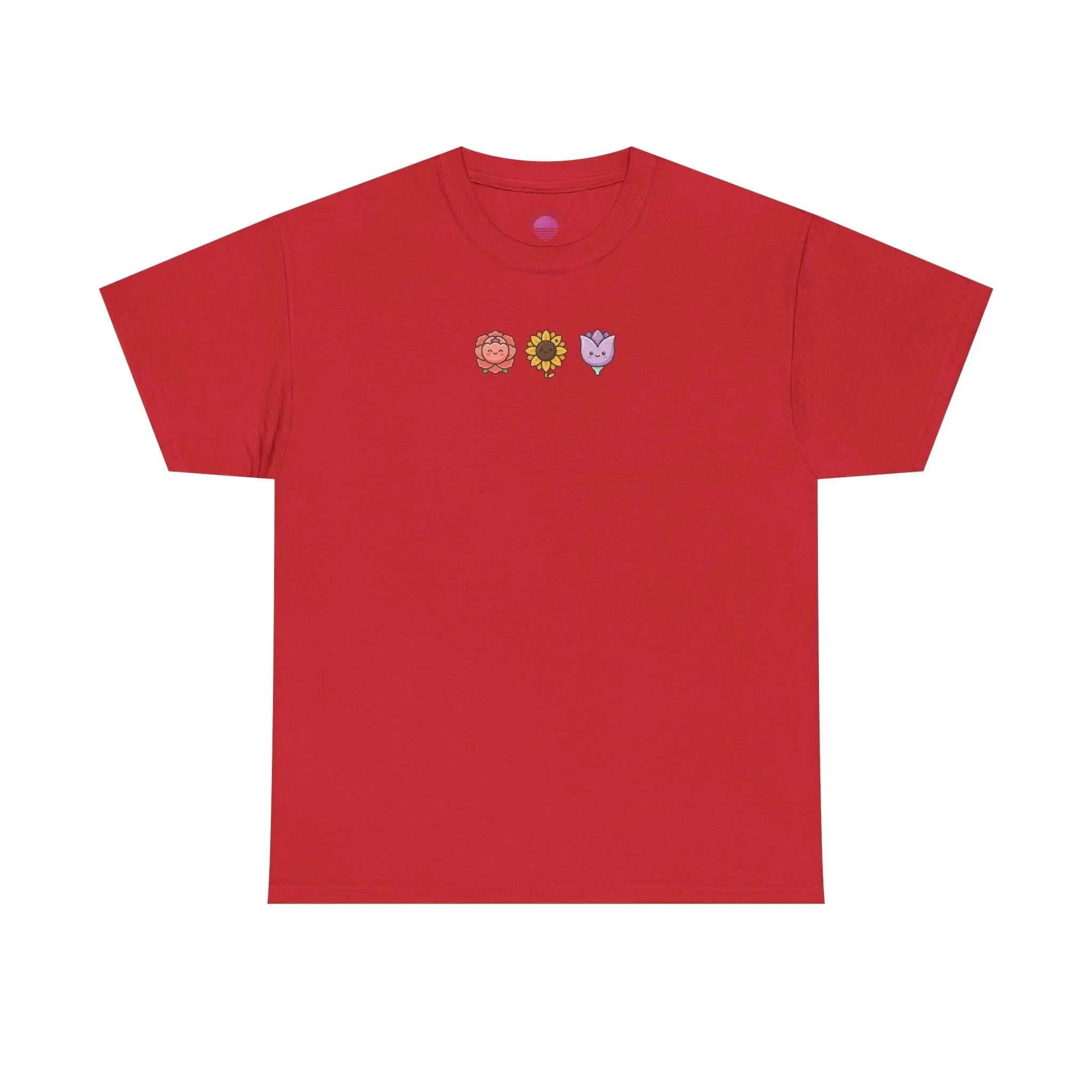 Flower Trio Tee — Cute Mini Floral Lion, Sunflower & Heart Plant Graphic T-Shirt Printify